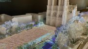 A model of Notre-Dame cathedral with lights to represent temperature
