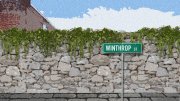 A graphic depiction of a stone wall, reimagining the stone wall set in Harvard Square near Winthrop Street