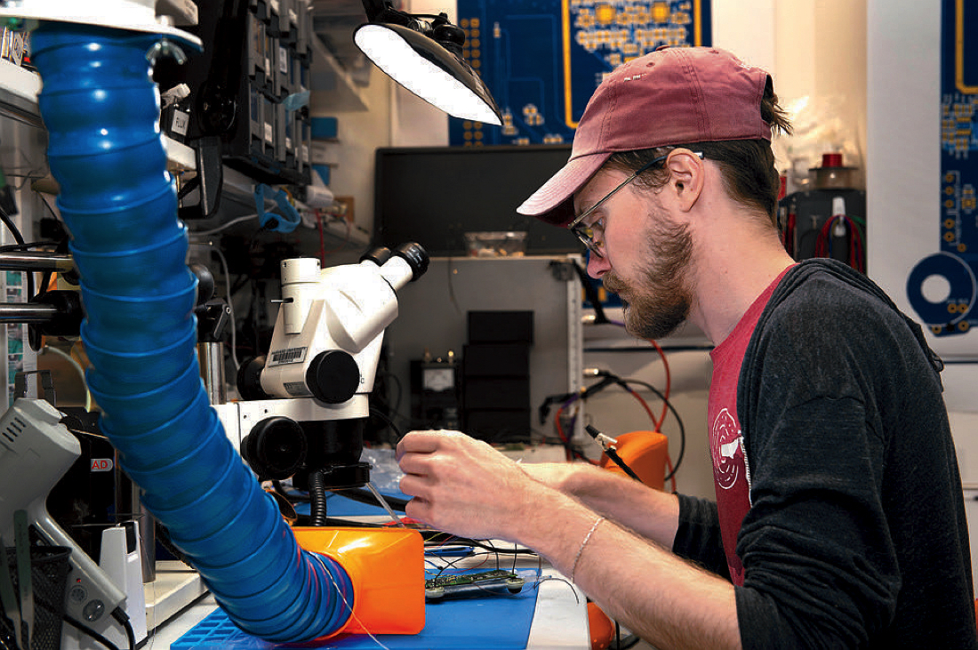 Michael Salino-Huggs testing the electronics on a tag