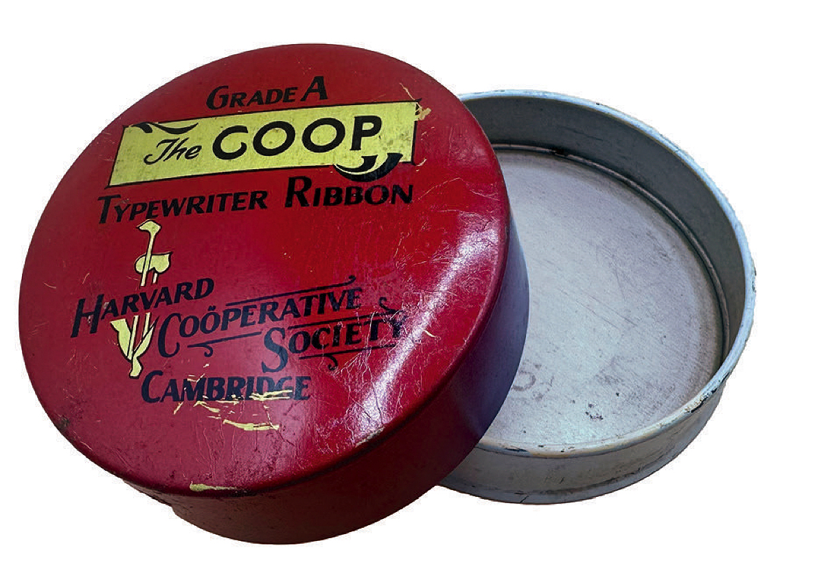 Red tin box for "Grade A The Coop" typewriter ribbon, from Harvard Cooperative Society, Cambridge.