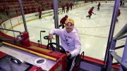 Matt Gilmore, sitting behind the wheel of a Zamboni