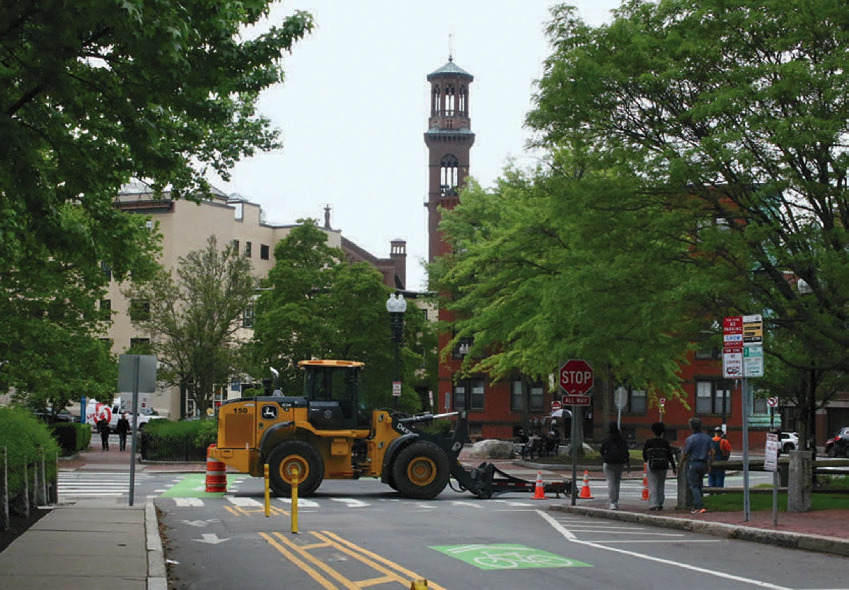Heavy construction equipment blocking the entrances of Quincy Street
