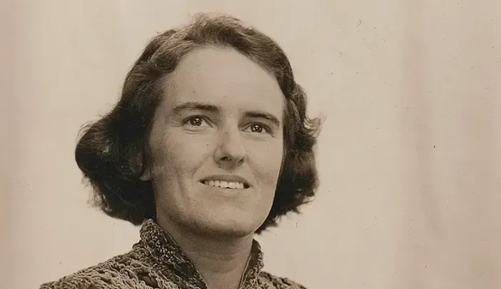 Barbara Lawrence seated, wearing a textured blouse, in a portrait from the late 1930s.